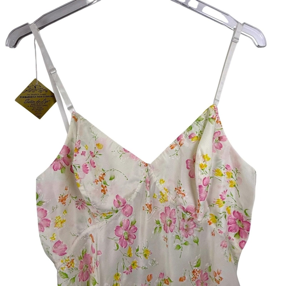NWT Vintage 1964 Satin de Lys Floral Silk Blend Slip Dress Midi M - Picture 3 of 13